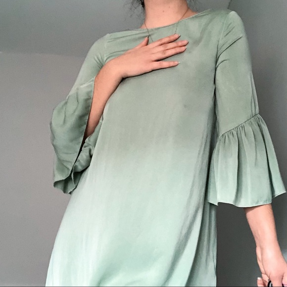SOLD Zara Sage green satin flow dress - Picture 1 of 3